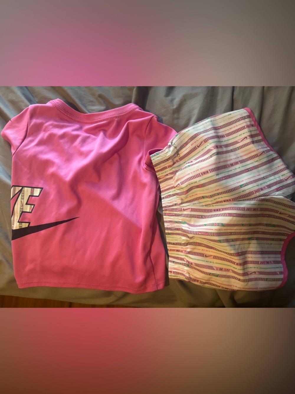 Nike Hot Pink Girls Tee with Striped Shorts